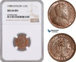 AF173, Ceylon, Edward VII, 1/2 Cent 1908, NGC MS64BN