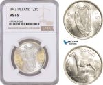 AF190, Ireland, 1/2 Crown 1942, Silver, NGC MS65