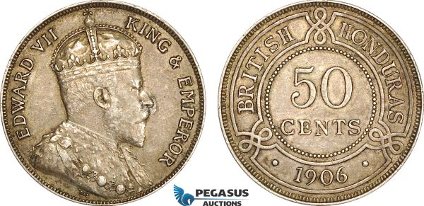 AF221, British Honduras, Edward VII, 50 Cents 1906, Toned AU