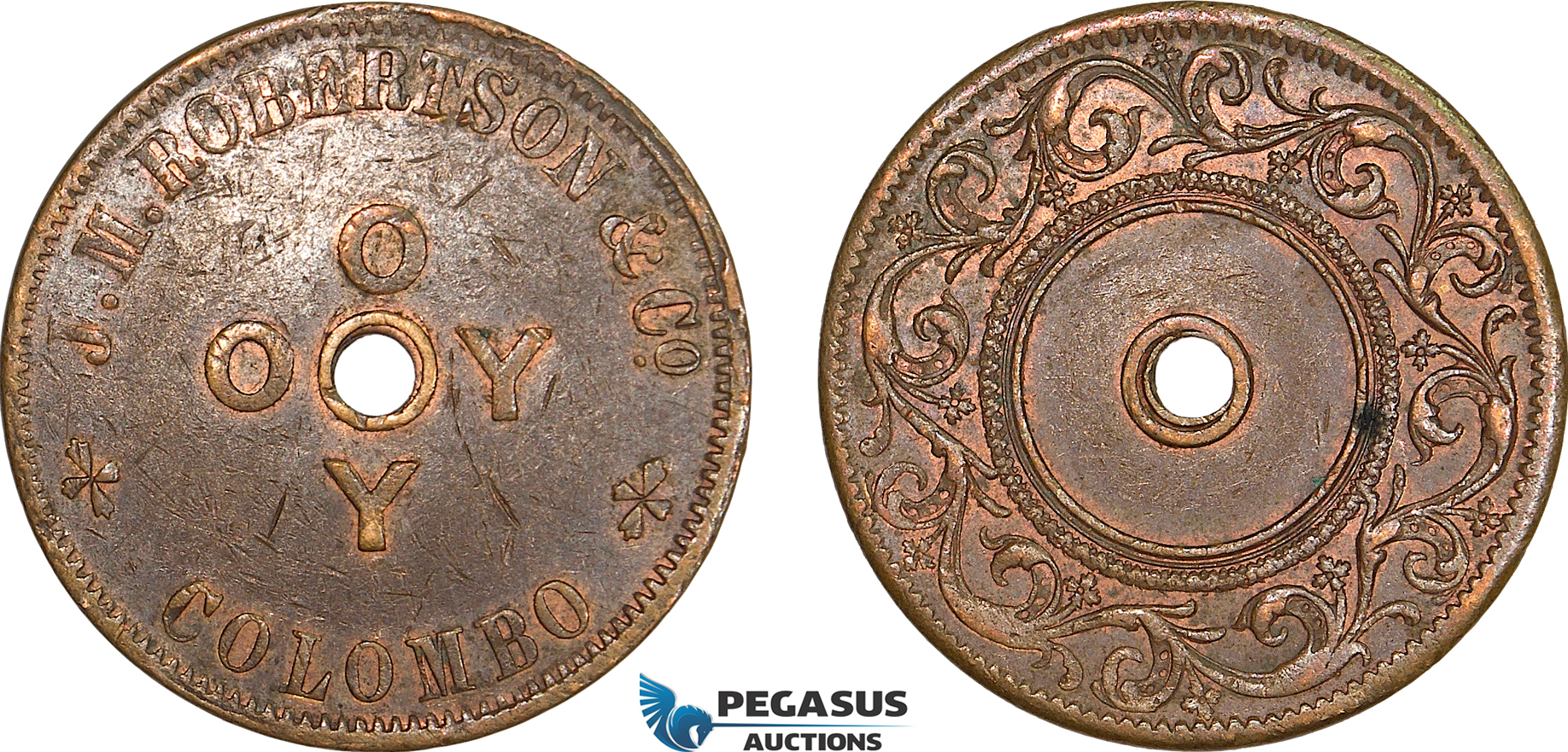 AF235, Ceylon, Token 4 1/2 (ca. 1868), Copper, J. M. ROBERTSON & CO., ESTATES TOKENS OOYY