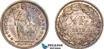 AF257, Switzerland, 1/2 Franc 1879-B, Bern, Silver, Toned AU