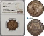 AF260-R, Australia, George V, Half Penny 1930, NGC MS63BN