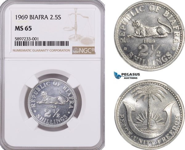 AF261-R, Biafra, 2 1/2 Shillings 1969, NGC MS65