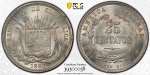 AF263, Costa Rica, 25 Centavos 1893 Heaton Birmm. Silver, PCGS MS66+, Pop 1/0