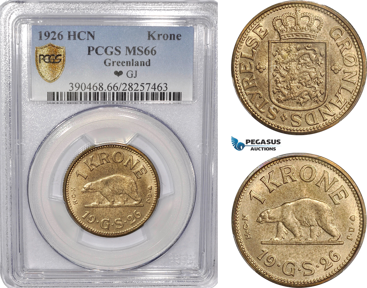 AF276-R, Greenland, Krone 1926, Copenhagen, PCGS MS66 (Type III)