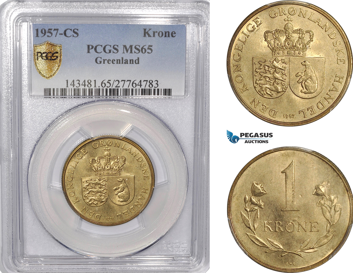 AF277-R, Greenland, Krone 1957, Copenhagen, PCGS MS65