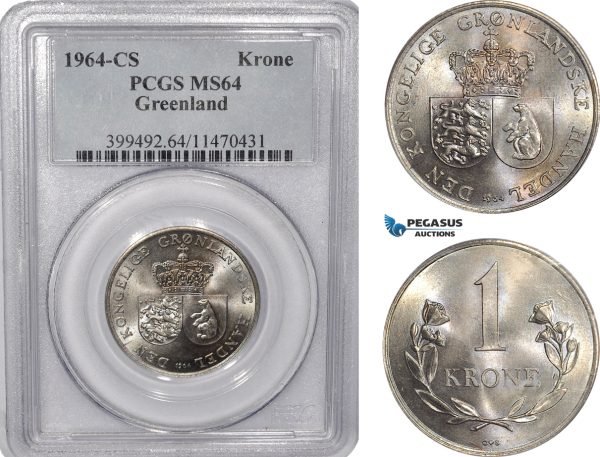 AF279-R, Greenland, Krone 1964, Copenhagen, PCGS MS64