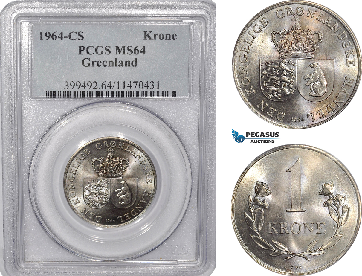 AF279-R, Greenland, Krone 1964, Copenhagen, PCGS MS64