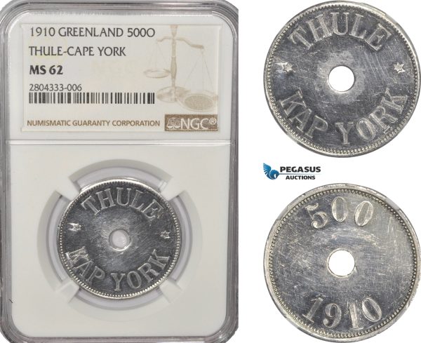 AF282-R, Greenland, Thule-Kap York, 500 Øre 1910, NGC MS62