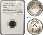 AF283-R, Greenland, Greenland Mining Ltd, 10 Øre 1911, NGC MS63
