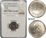 AF284-R, Greenland, Greenland Mining Ltd, 25 Øre 1911, NGC MS64