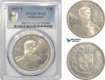 AF296, Switzerland, 5 Francs 1923-B, Bern, Silver, PCGS MS62
