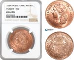 AF322, France, Bronze Medal 1889 Dated, World's Fair, NGC MS64RB