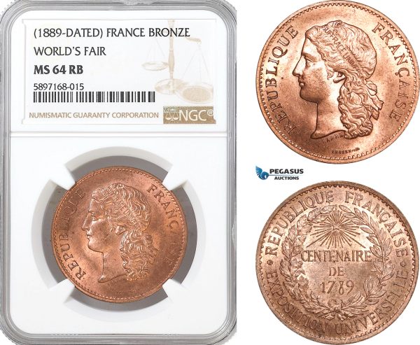 AF322, France, Bronze Medal 1889 Dated, World's Fair, NGC MS64RB
