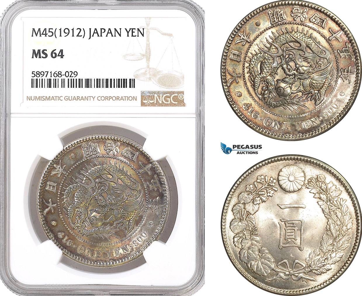AF334, Japan, Meiji, Yen Yr. 45 (1912) Silver, NGC MS64