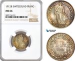 AF357, Switzerland, Franc 1912-B, Bern, Silver, NGC MS66