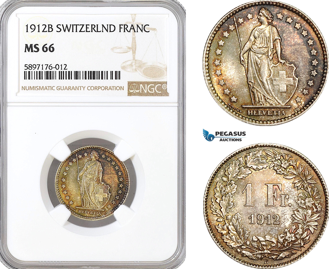 AF357, Switzerland, Franc 1912-B, Bern, Silver, NGC MS66