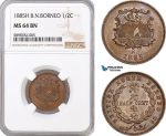 AF369, British North Borneo, 1/2 Cent 1885-H, Heaton, NGC MS64BN, Pop 2/0