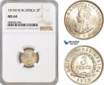 AF370, British West Africa, George V, Threepence (3p) 1919-H, Heaton, Silver, NGC MS64
