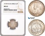 AF371-R, British West Africa, George V, Sixpence (6p) 1919-H, Heaton, Silver, NGC MS63