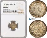 AF375, Canada, Edward VII, 5 Cents 1907, Silver, NGC MS65+, Pop 2/2