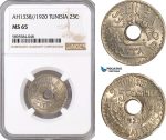 AF418-R, Tunisia, French Protectorate, 25 Centimes AH1338 / 1920, Paris, NGC MS65