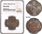 AF420-R, Uruguay, 2 Centesimos 1869-A, Paris, NGC MS64BN