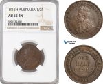 AF423, Australia, George V, Halfpenny (1/2p) 1915-H, Heaton, NGC AU55BN