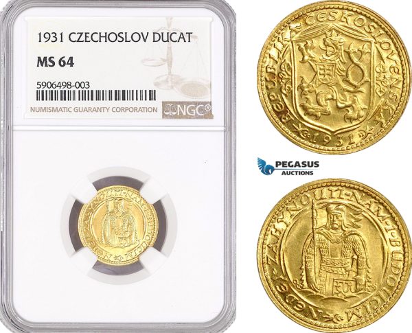 AF466, Czechoslovakia, Ducat 1931, Kremnica, Gold, NGC MS64