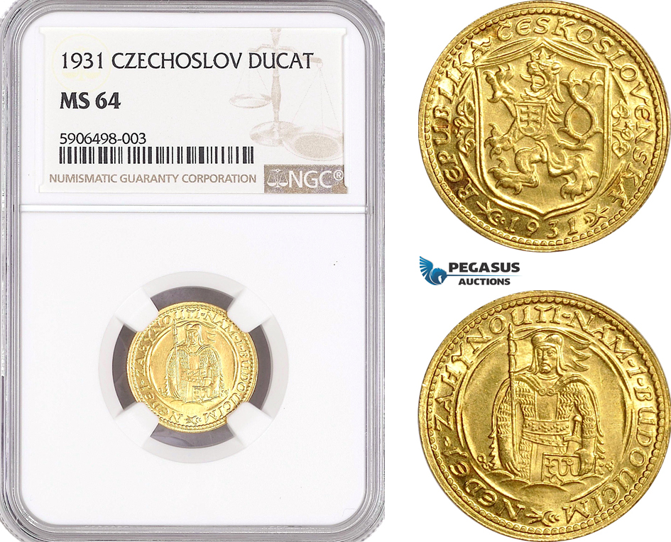 AF466, Czechoslovakia, Ducat 1931, Kremnica, Gold, NGC MS64