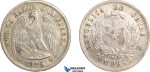 AF494, Chile, Peso 1875 So, Santiago, Silver, Cleaned XF-AU