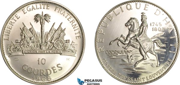 AF504, Haiti, 10 Gourdes 1968, Silver, Cleaned Proof
