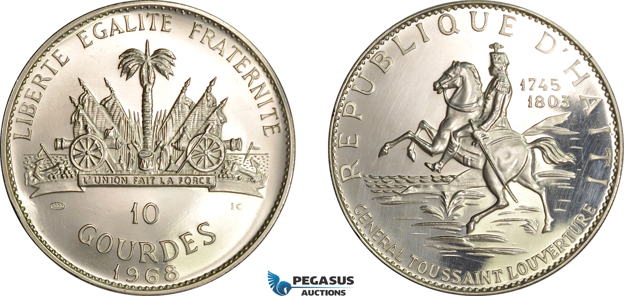 AF504, Haiti, 10 Gourdes 1968, Silver, Cleaned Proof