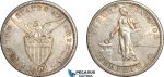 AF528, Philippines, US Administration, 50 Centavos 1904-S, San Francisco, Silver, Cleaned AU
