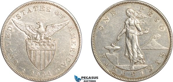 AF529, Philippines, US Administration, Peso 1904-S, San Francisco, Silver, Cleaned AU