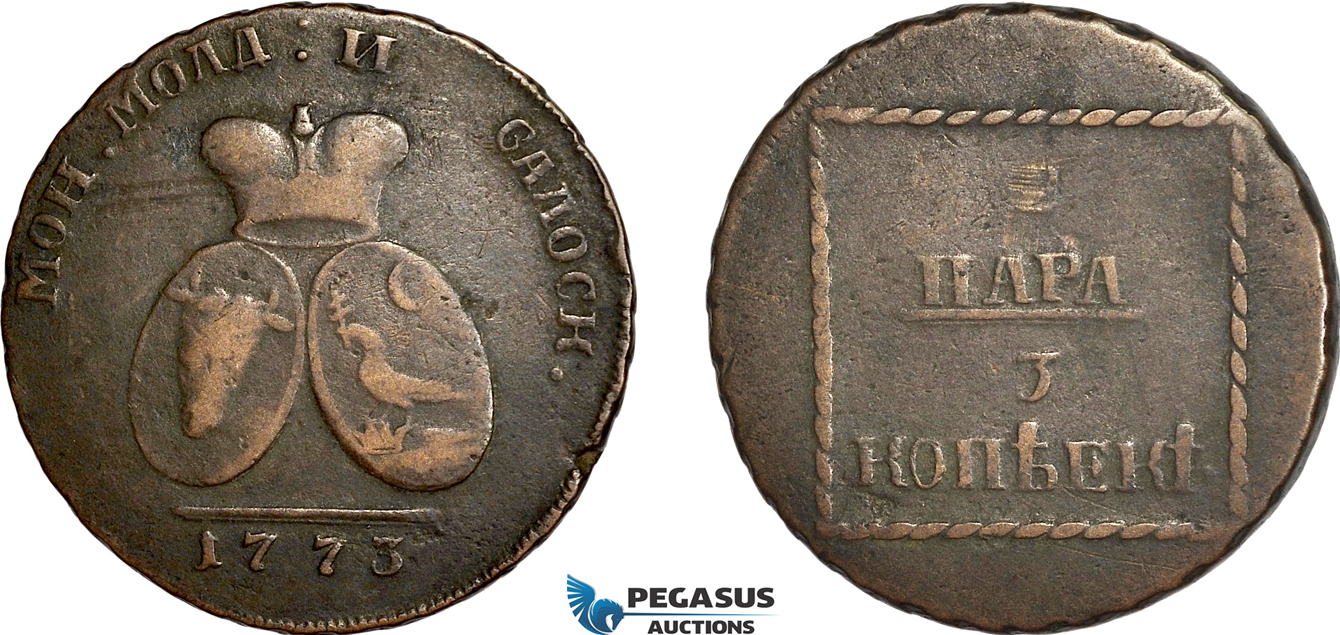 AF535, Russia, Moldavia & Wallachia, 2 Para / 3 Kopeks 1773, Sadogura, VF