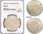 AF545, Argentina, Rio de la Plata, 8 Reales 1836 RA P, La Rioja, Silver, NGC MS62+
