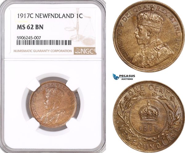 AF555, Canada, Newfoundland, George V, 1 Cent 1917-C, NGC MS62BN