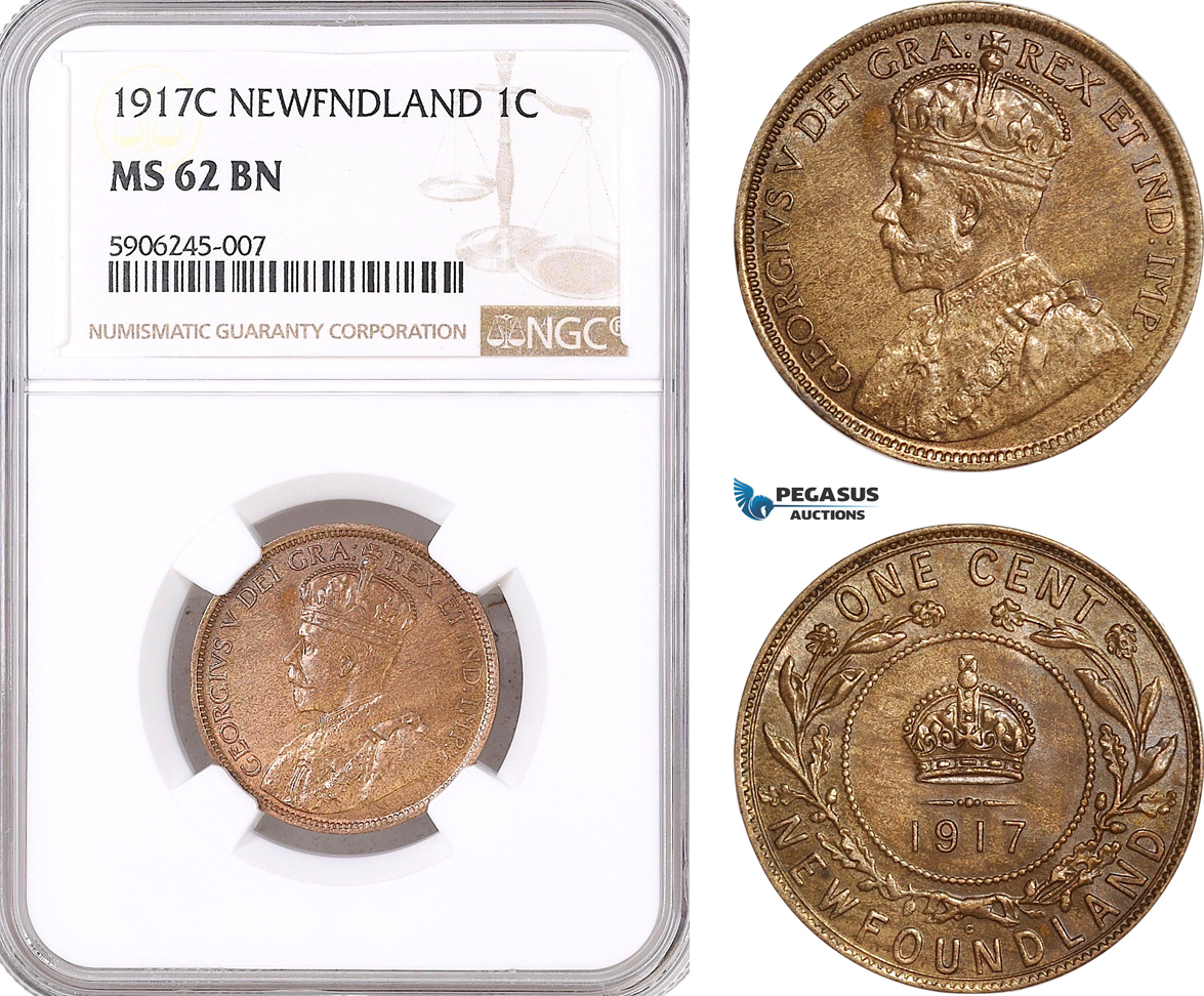AF555, Canada, Newfoundland, George V, 1 Cent 1917-C, NGC MS62BN