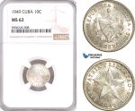 AF558, Cuba, 10 Centavos 1949, Philadelphia, Silver, NGC MS62