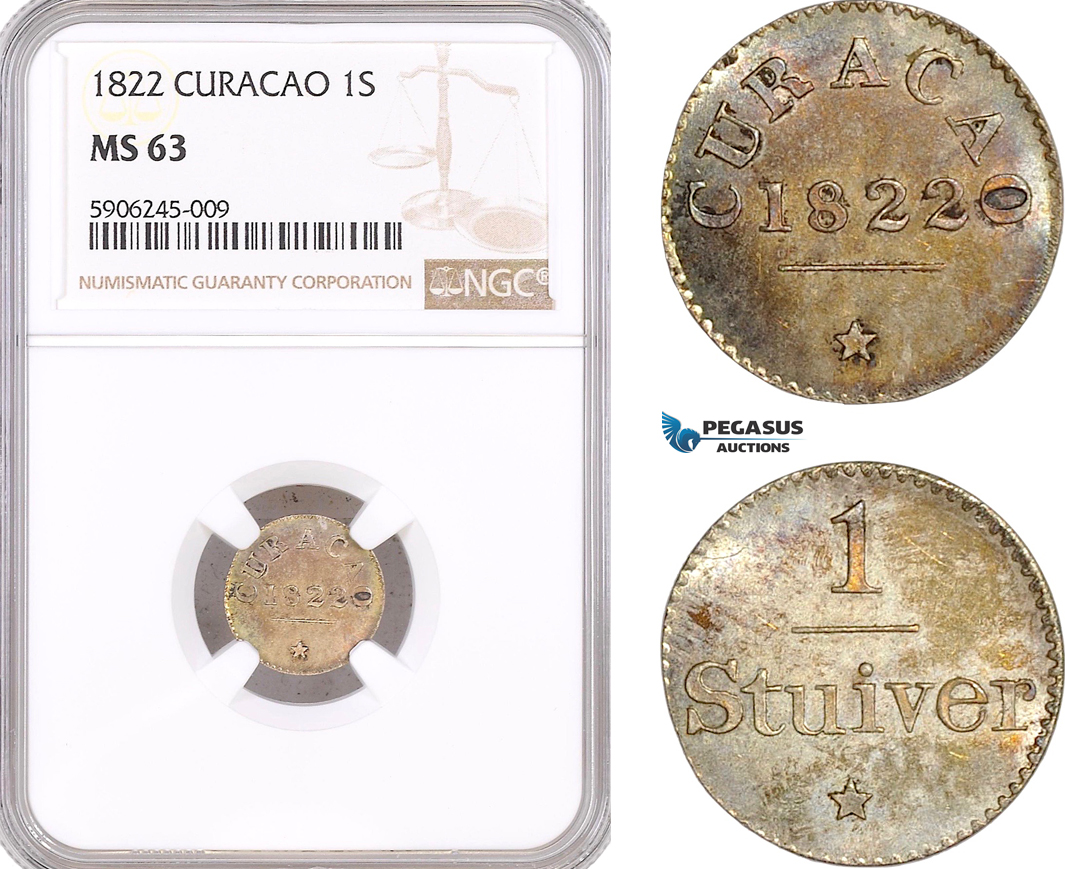 AF559, Curacao, 1 Stuiver 1822, Silver, NGC MS63