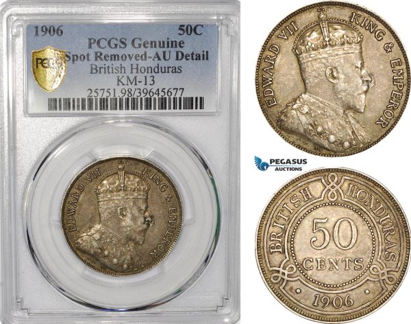 AF691, British Honduras, Edward VII, 50 Cents 1906, Silver, PCGS AU Det.