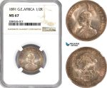 AF693, German East Africa, Wilhelm II, 1/2 Rupie 1891, Silver, NGC MS67, Top Pop!