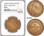 AF710, Monaco, Honore V, Decime 1838 MC, Brass, Large Head, NGC MS62