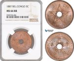 AF717, Belgian Congo, Leopold II, 5 Centimes 1887, NGC MS66RB, Pop 2/0