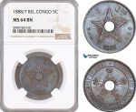 AF721, Belgian Congo, Leopold II, 5 Centimes 1888/7, NGC MS64BN