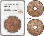 AF722, Belgian Congo, Leopold II, 10 Centimes 1888, NGC MS63RB