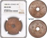 AF723, Belgian Congo, Leopold II, 10 Centimes 1888, NGC MS65BN