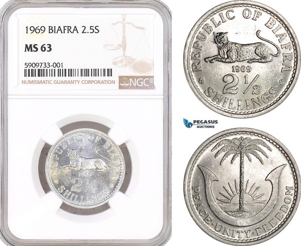 AF725, Biafra. 2 1/2 Shillings 1969, NGC MS63