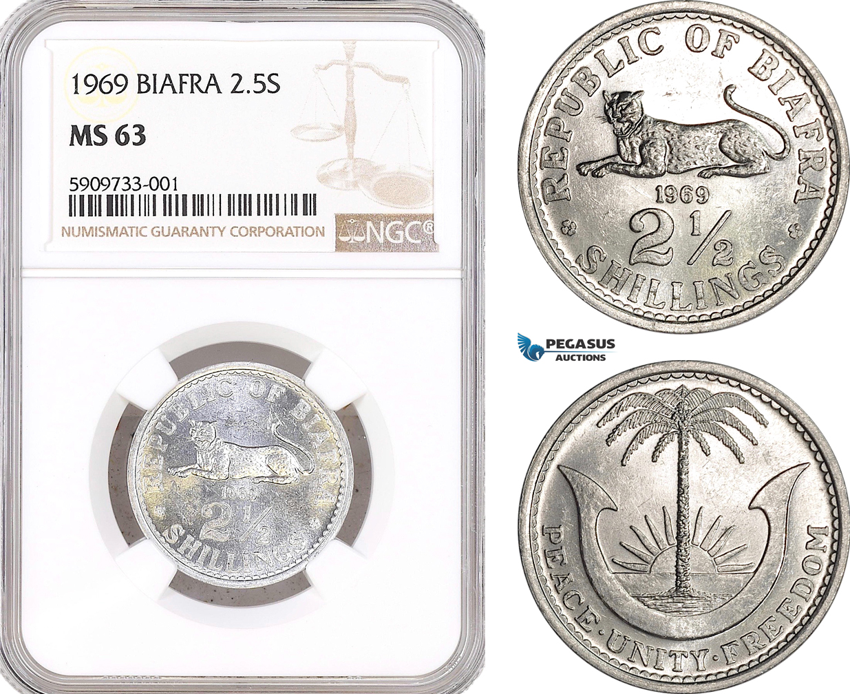 AF725, Biafra. 2 1/2 Shillings 1969, NGC MS63